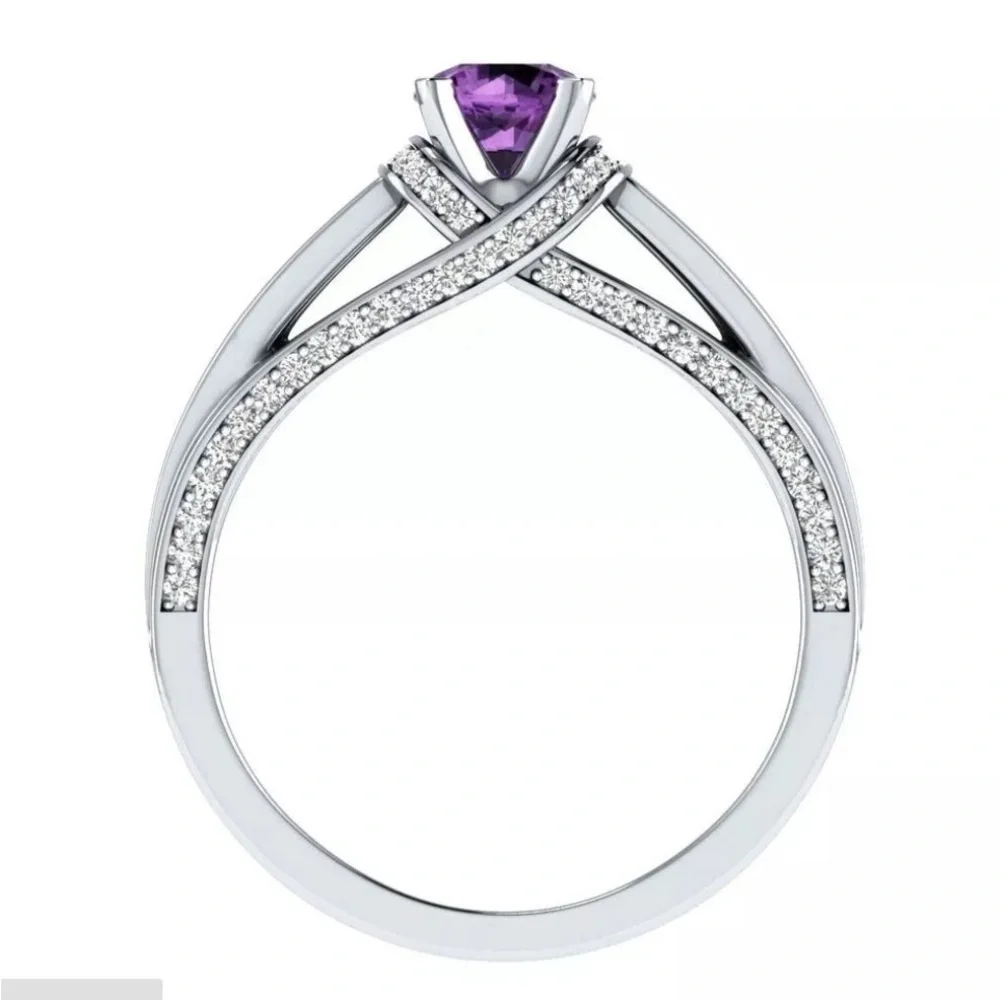 Beautiful New Sterling Silver Amethyst White Sapphires Ring